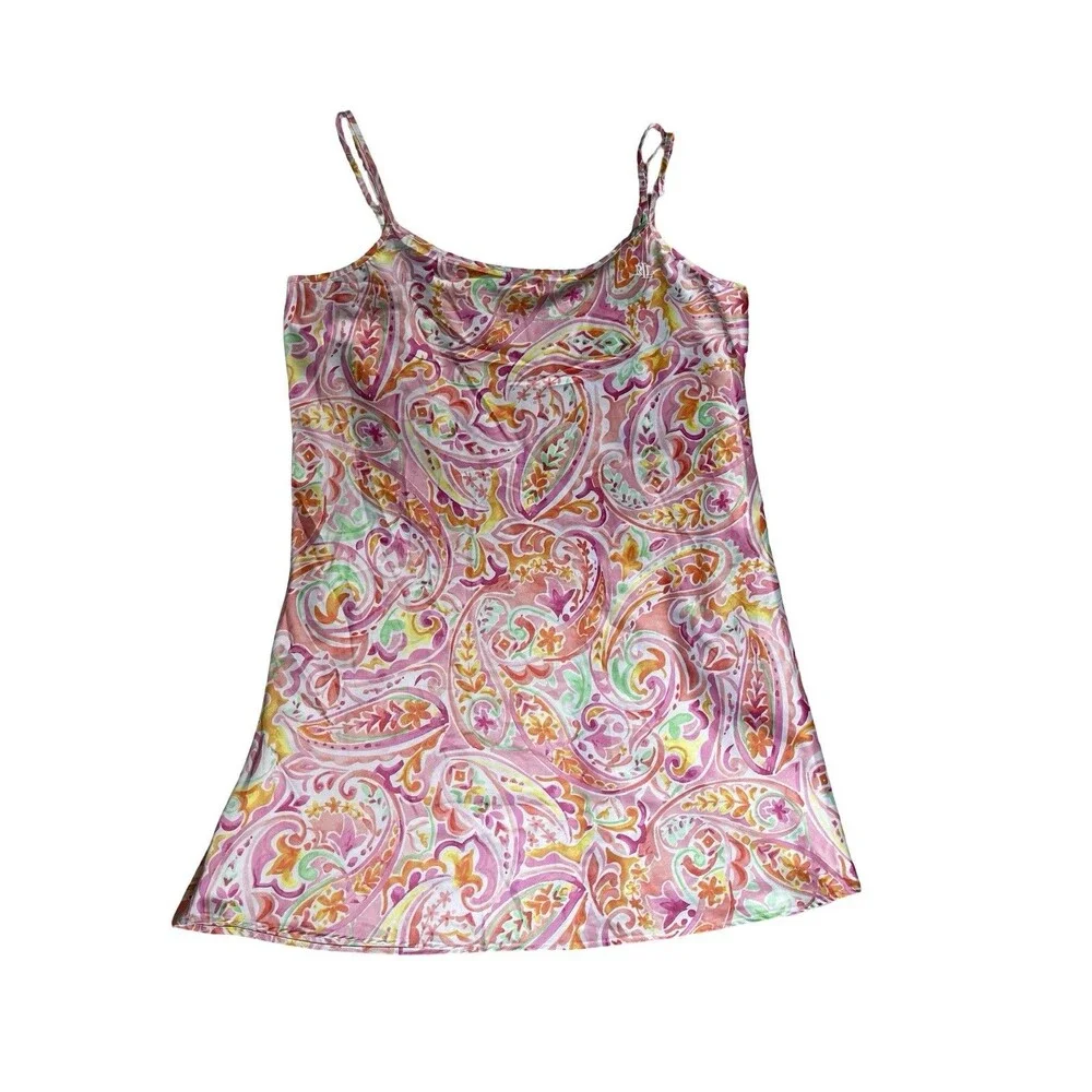 Ralph Lauren Nightgown Womens XL Paisley Chemise Pink Ruffle Black Label